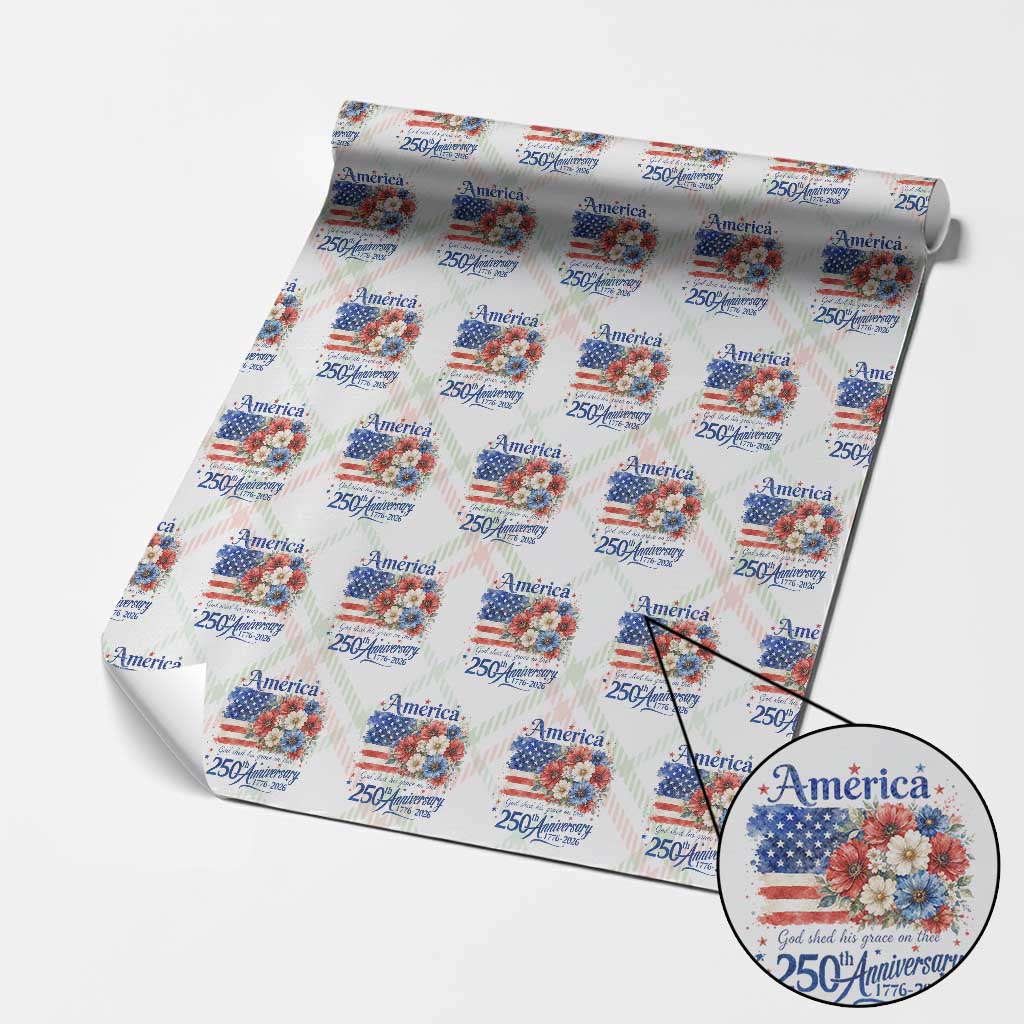 God 250th Anniversary USA Flag Floral Wrapping Paper Roll Patriotic Freedom 4th of July 250 Years America