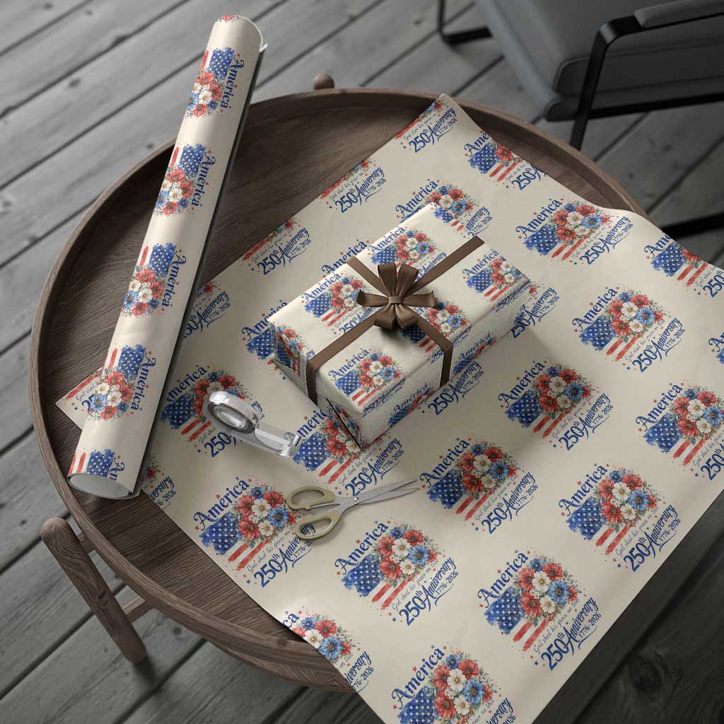 God 250th Anniversary USA Flag Floral Wrapping Paper Roll Patriotic Freedom 4th of July 250 Years America