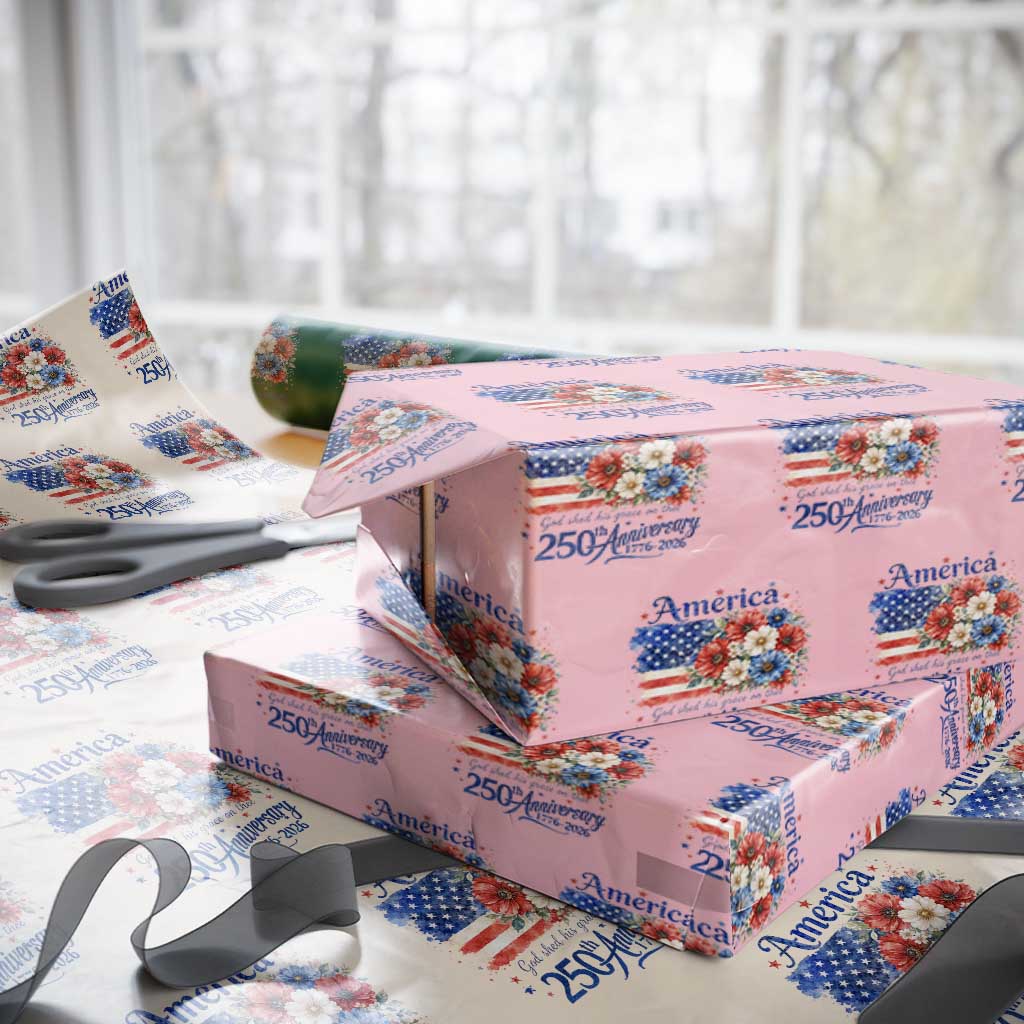 God 250th Anniversary USA Flag Floral Wrapping Paper Roll Patriotic Freedom 4th of July 250 Years America