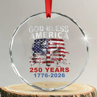 God Bless America 250 Years 1776 2026 Crystal Glass Ornament Christian Cross Eagle American Flag