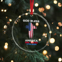God Bless America 250 Years 1776-2026 Crystal Glass Ornament Christian Cross Flag
