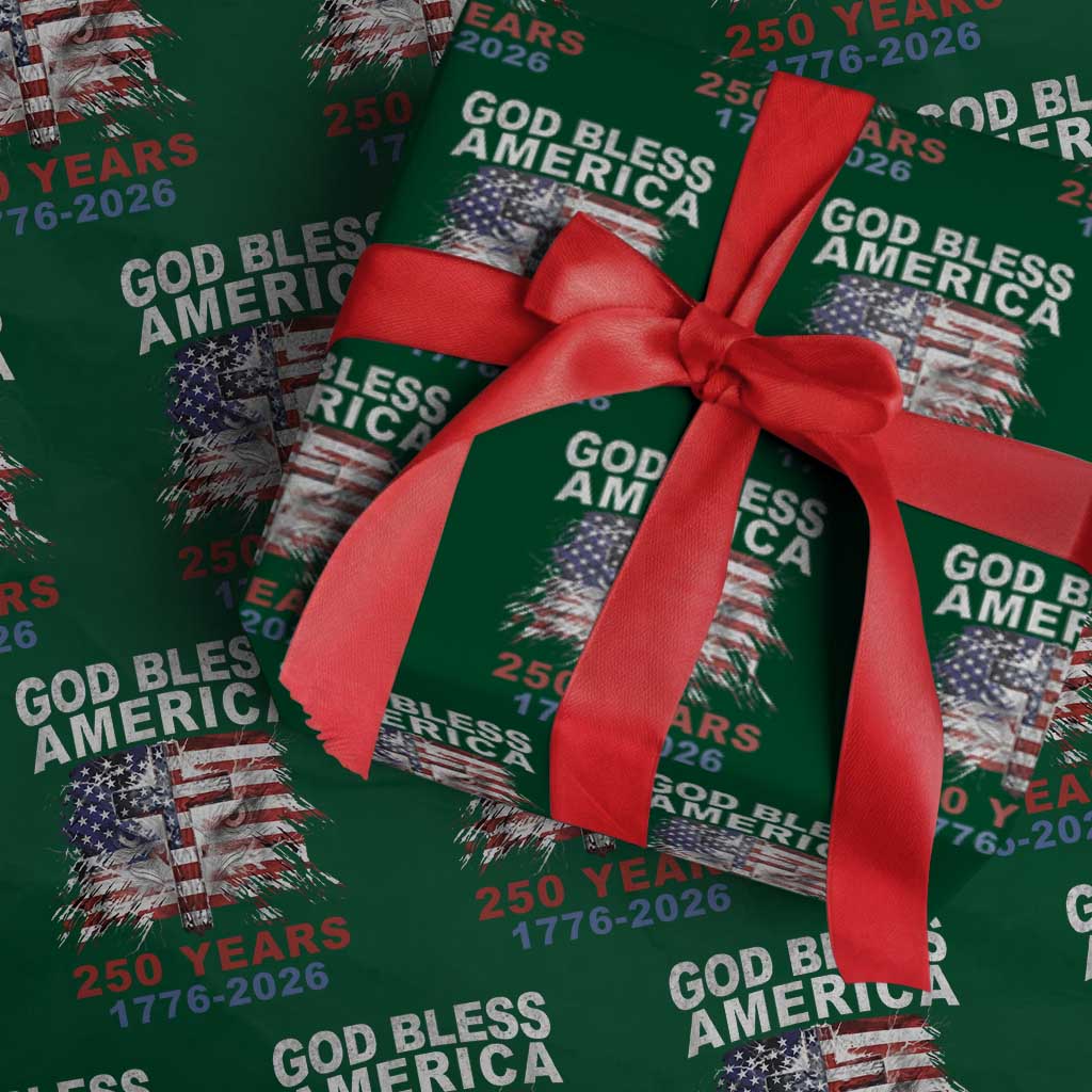 God Bless America 250 Years 1776 2026 Wrapping Paper Roll Christian Cross Eagle American Flag