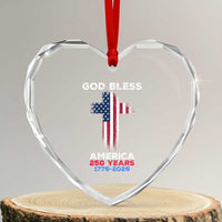 God Bless America 250 Years 1776-2026 Heart Crystal Glass Ornament Christian Cross Flag