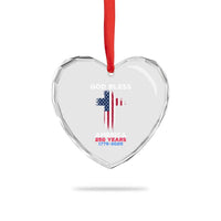 God Bless America 250 Years 1776-2026 Heart Crystal Glass Ornament Christian Cross Flag