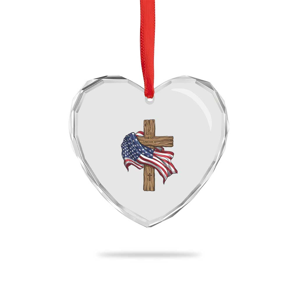 God Bless America 250 Years Heart Crystal Glass Ornament 4th of July Christian Jesus