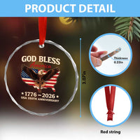 God Bless America 250th Anniversary Crystal Glass Ornament 250 Years USA 4th Of July