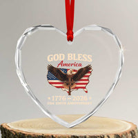 God Bless America 250th Anniversary Heart Crystal Glass Ornament 250 Years USA 4th Of July
