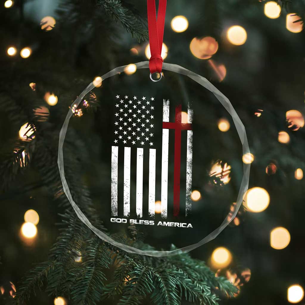 God Bless America Crystal Glass Ornament America Pride USA US Flag Patriotic 4th of July - Wonder Print Shop