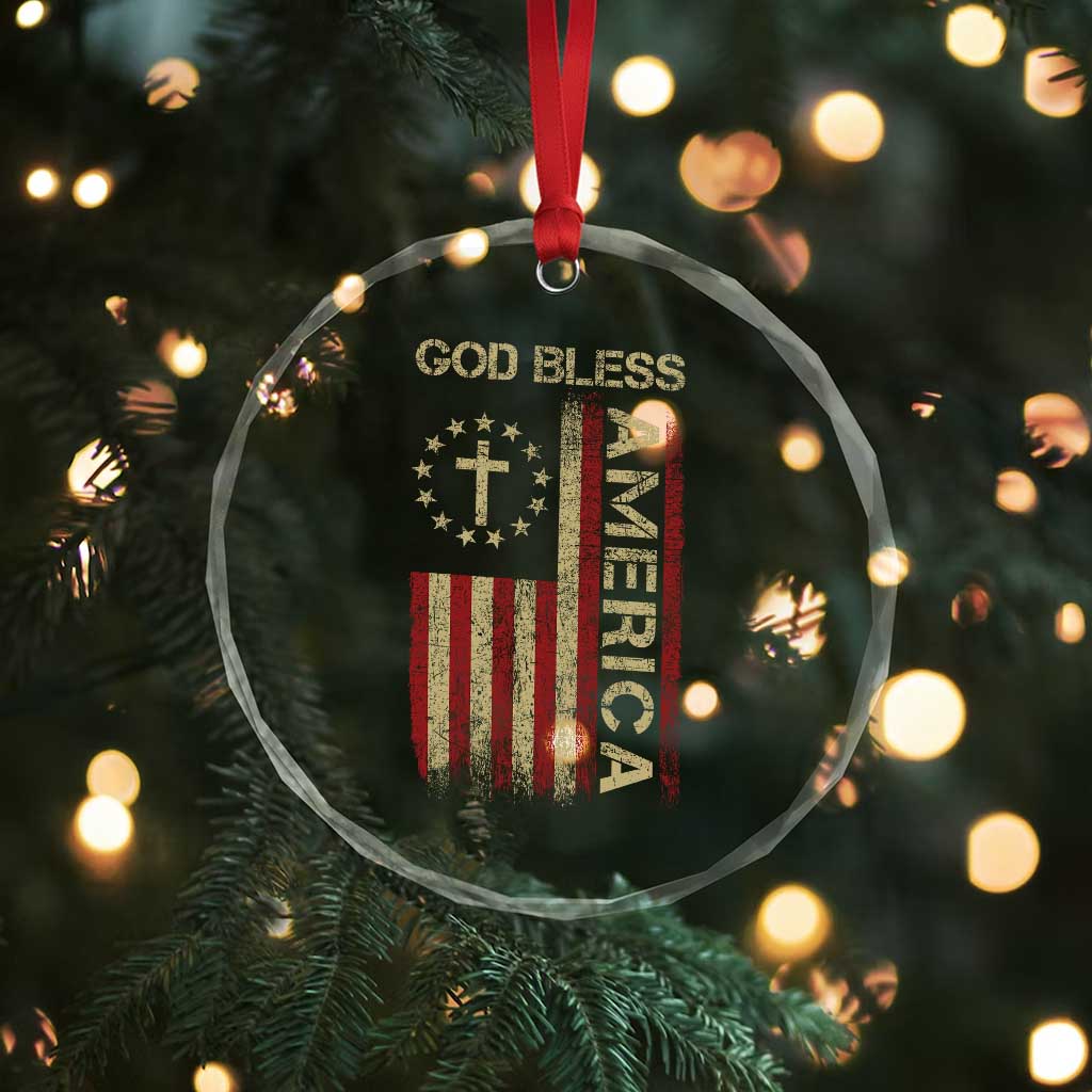 God Bless America Crystal Glass Ornament American Flag 4th Of July Patriotic Christian - Wonder Print Shop
