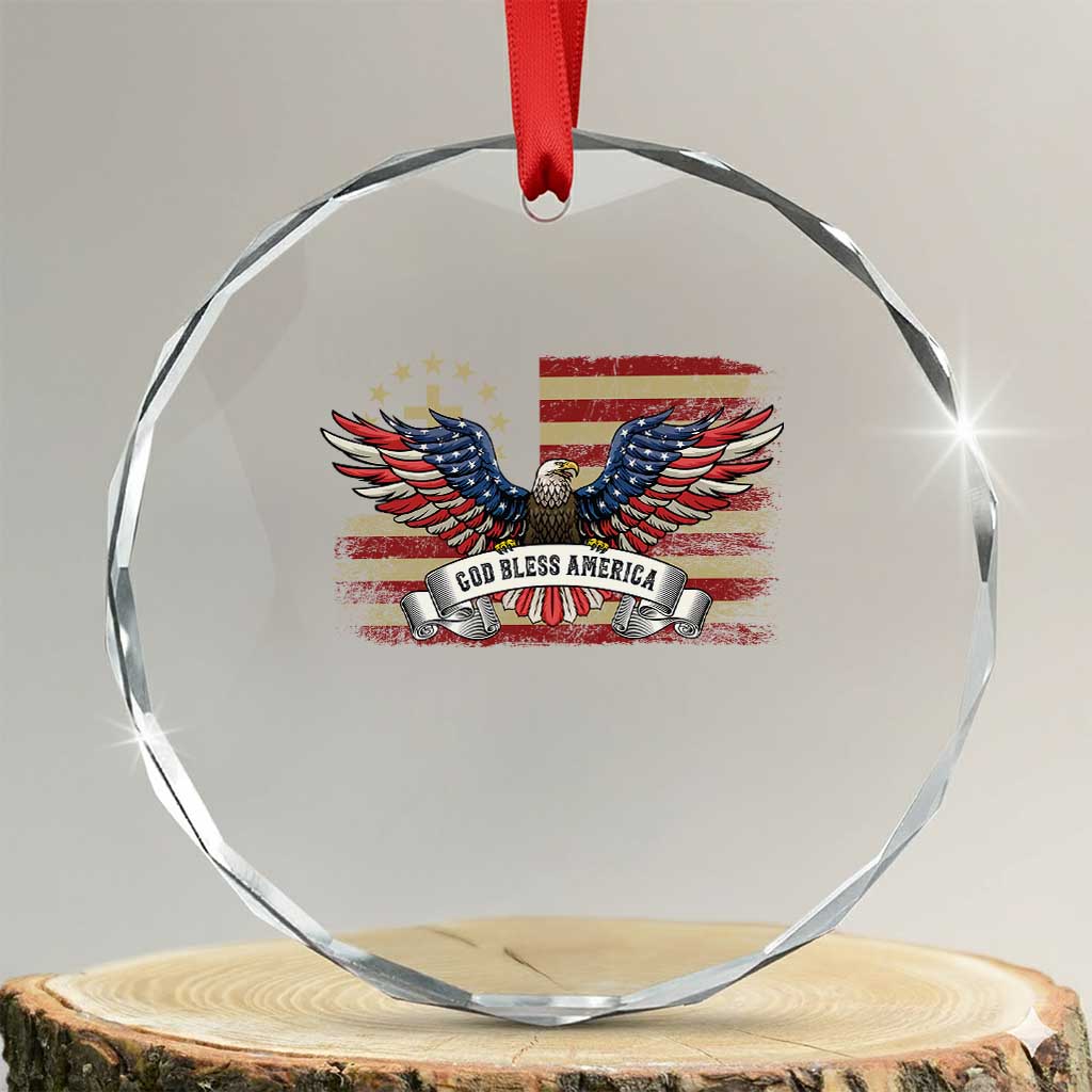 God Bless America Crystal Glass Ornament Vintage Eagle Christian Cross Flag 4th Of July