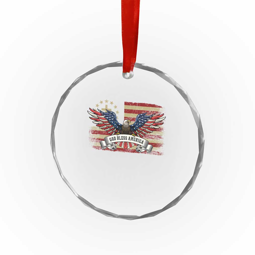 God Bless America Crystal Glass Ornament Vintage Eagle Christian Cross Flag 4th Of July