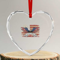 God Bless America Heart Crystal Glass Ornament Vintage Eagle Christian Cross Flag 4th Of July