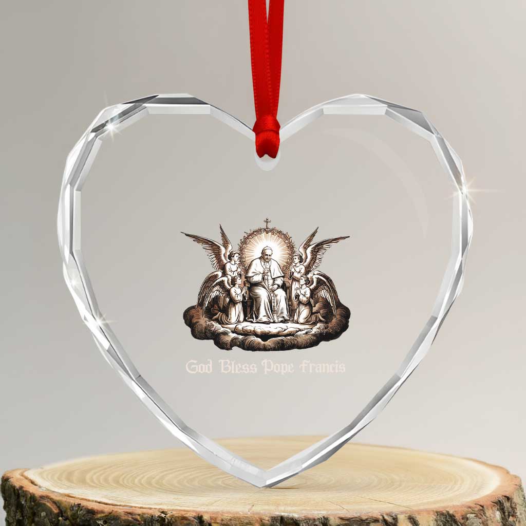 God Bless Pope Francis Heart Crystal Glass Ornament Memorial Angel Catholic Faith & Unity - Wonder Print Shop