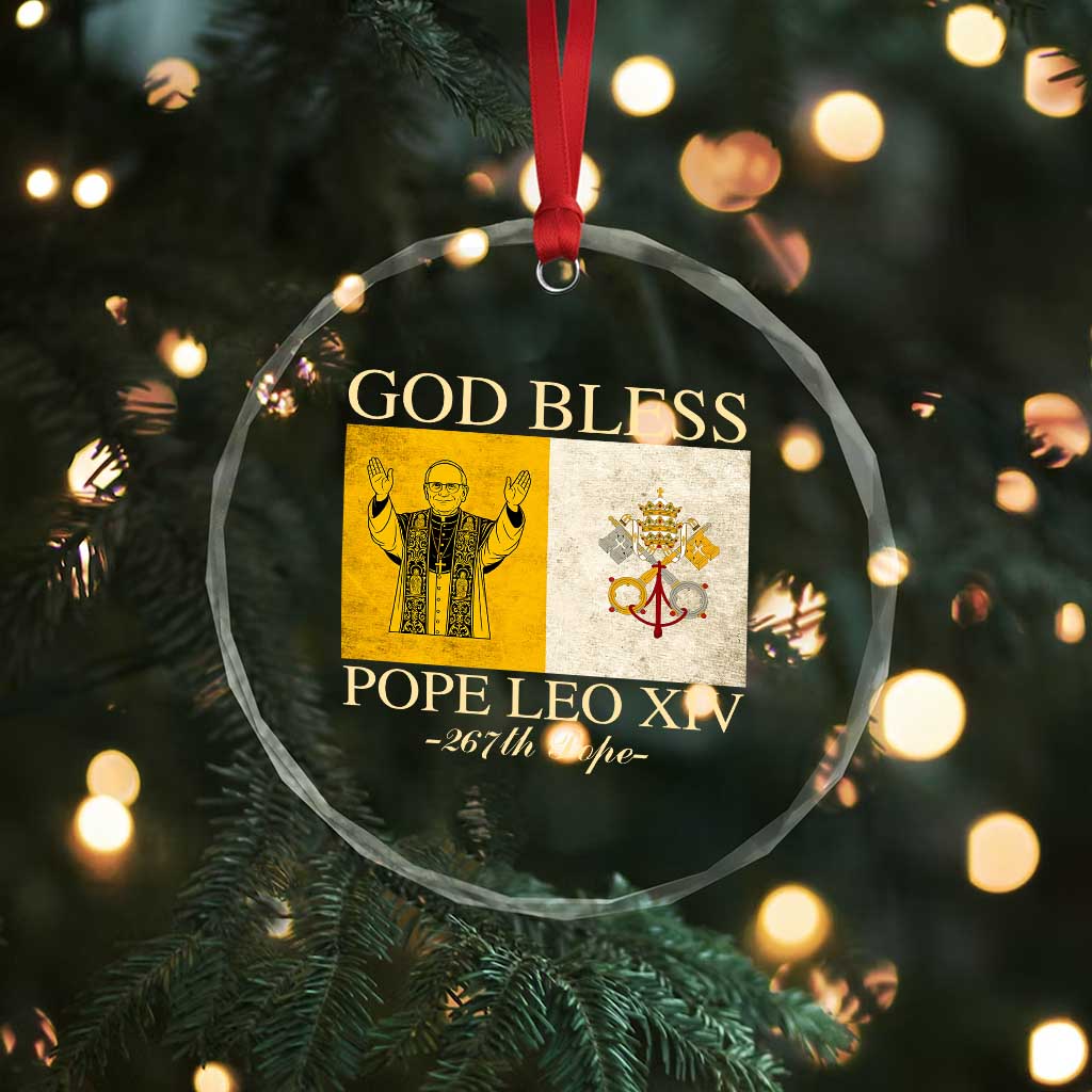 God Bless Pope Leo XIV Crystal Glass Ornament 267th Pope Vatican Flag - Wonder Print Shop