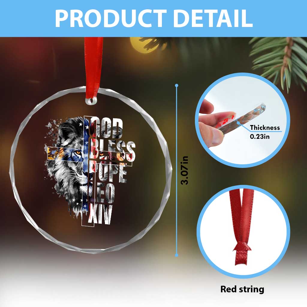 God Bless Pope Leo XIV Crystal Glass Ornament Lion American Flag - Wonder Print Shop