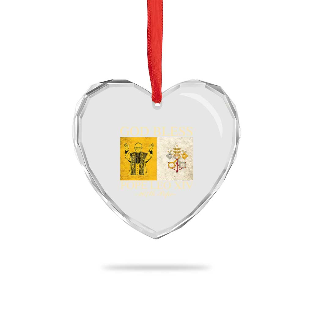 God Bless Pope Leo XIV Heart Crystal Glass Ornament 267th Pope Vatican Flag - Wonder Print Shop