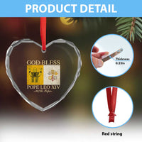 God Bless Pope Leo XIV Heart Crystal Glass Ornament 267th Pope Vatican Flag - Wonder Print Shop
