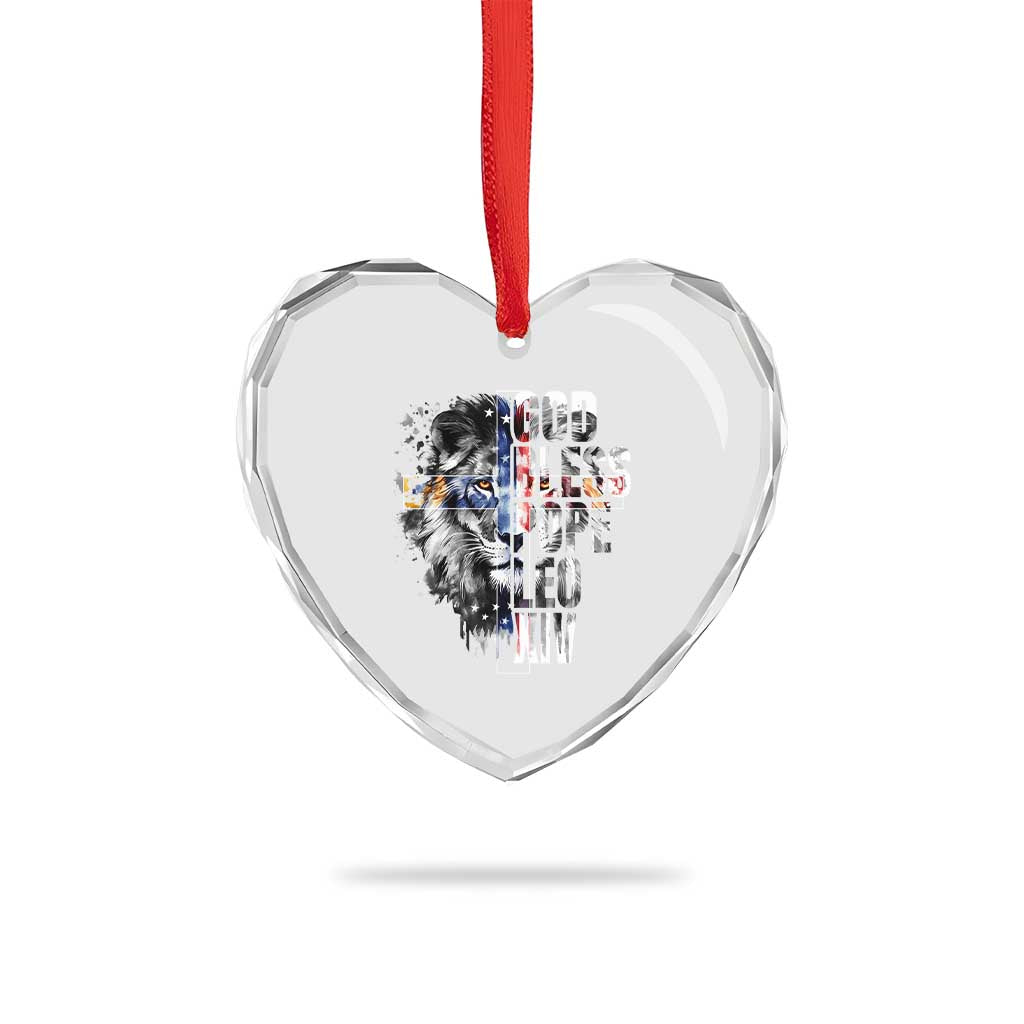 God Bless Pope Leo XIV Heart Crystal Glass Ornament Lion American Flag - Wonder Print Shop
