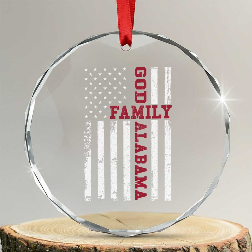God Family Alabama Crystal Glass Ornament AL Game Day Christian American Flag