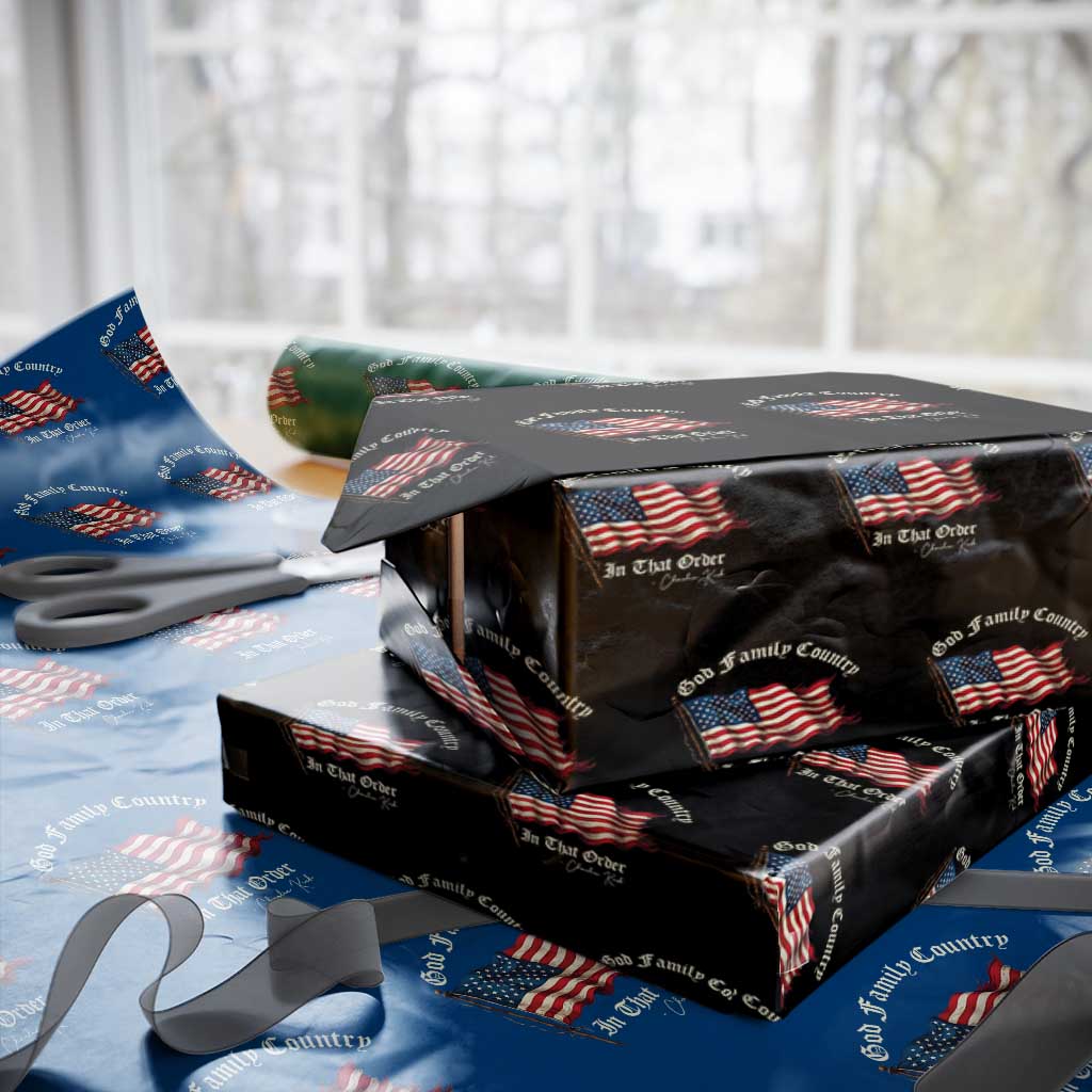 God Family Country In That Order Wrapping Paper Roll Charlie Kirk Patriotic Christian Vintage USA Flag - Wonder Print Shop
