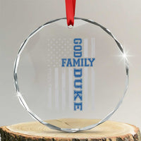 God Family Duke Crystal Glass Ornament Blue Game Day Vintage American Flag