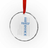 God Family Duke Crystal Glass Ornament Blue Game Day Vintage American Flag
