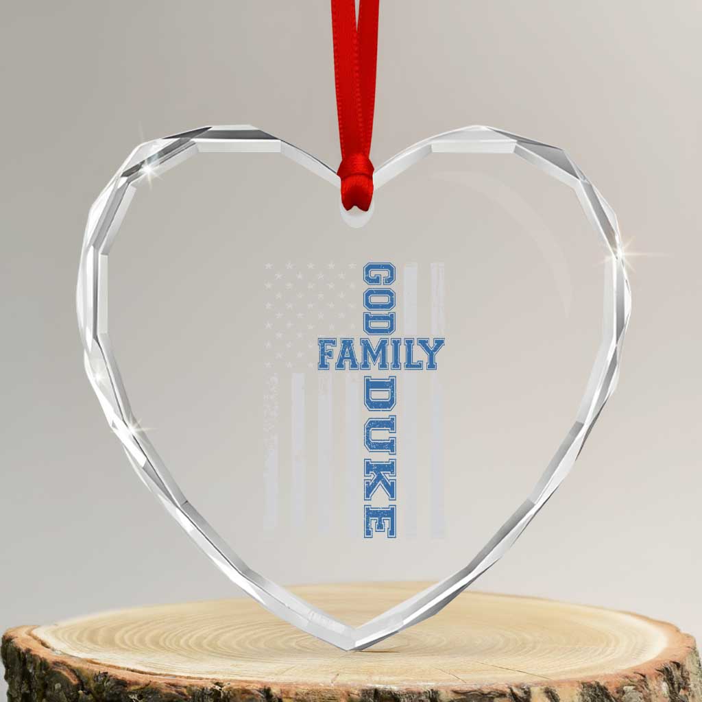God Family Duke Heart Crystal Glass Ornament Blue Game Day Vintage American Flag