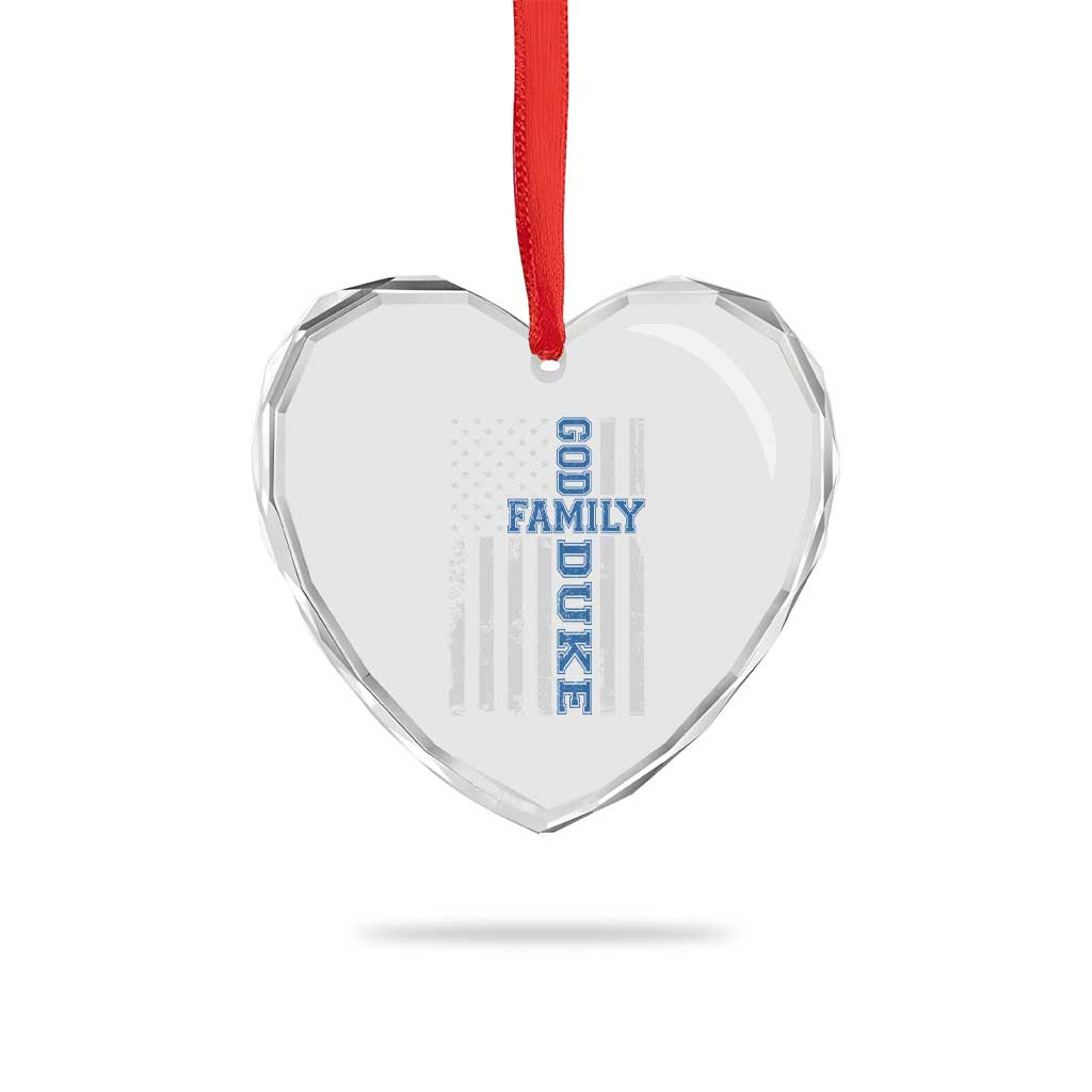 God Family Duke Heart Crystal Glass Ornament Blue Game Day Vintage American Flag