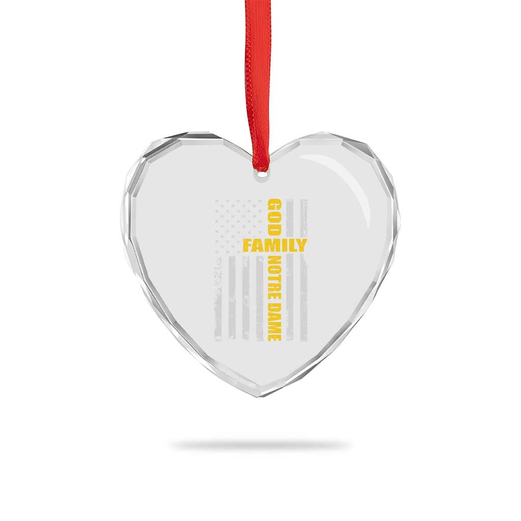 God Family Notre Dame Heart Crystal Glass Ornament Irish Patriotic American Flag