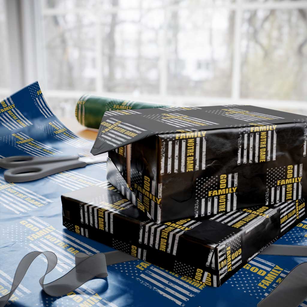 God Family Notre Dame Wrapping Paper Roll Irish Patriotic American Flag