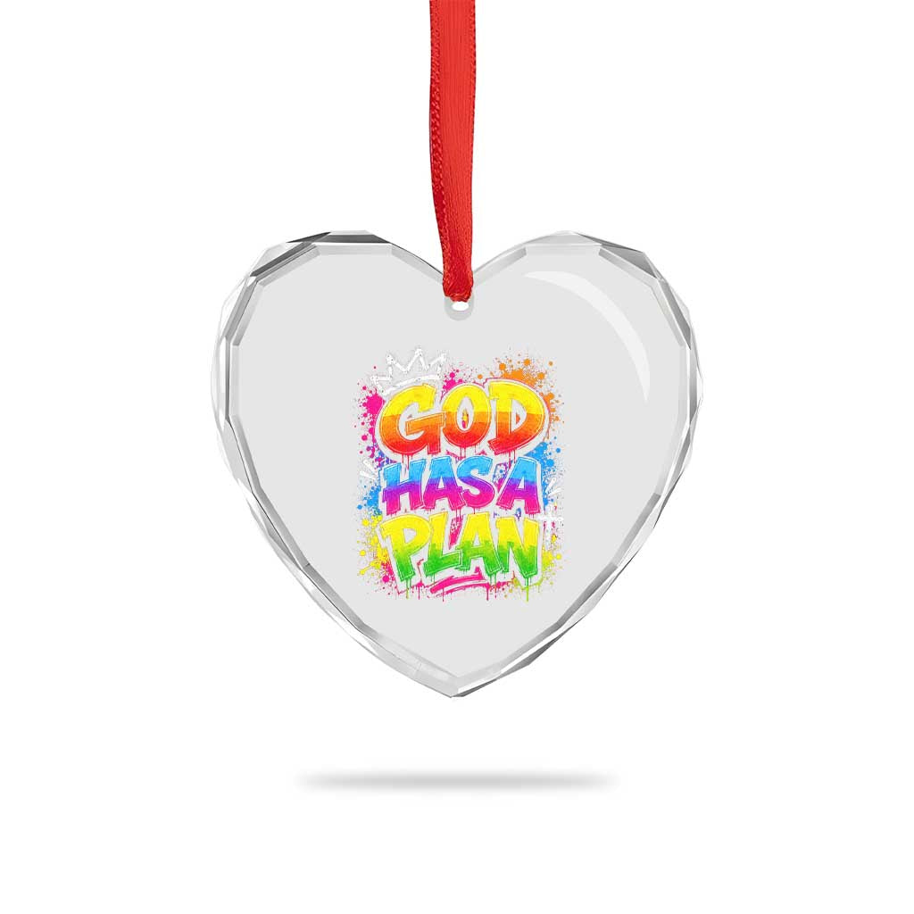 God Has A Plan Heart Crystal Glass Ornament Graffiti Rap Christian Faith Graphic