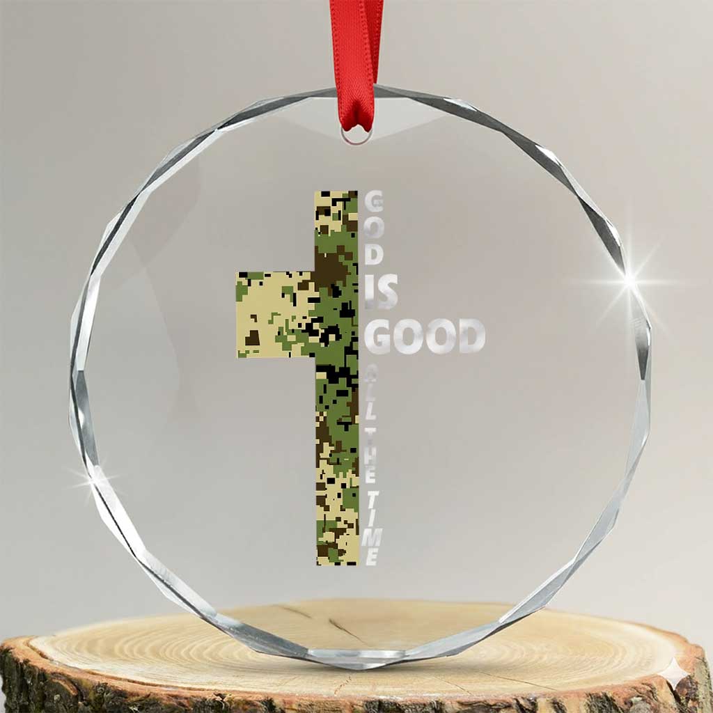 God Is Good Crystal Glass Ornament Camo Cross Religious Jesus Faith Bible Verse Inspirational