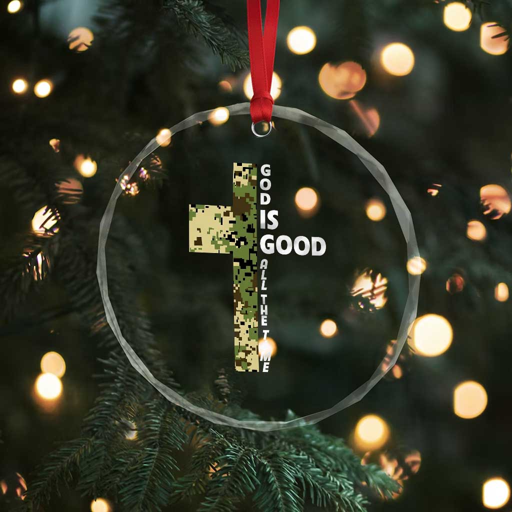 God Is Good Crystal Glass Ornament Camo Cross Religious Jesus Faith Bible Verse Inspirational
