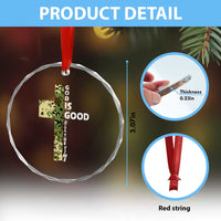 God Is Good Crystal Glass Ornament Camo Cross Religious Jesus Faith Bible Verse Inspirational