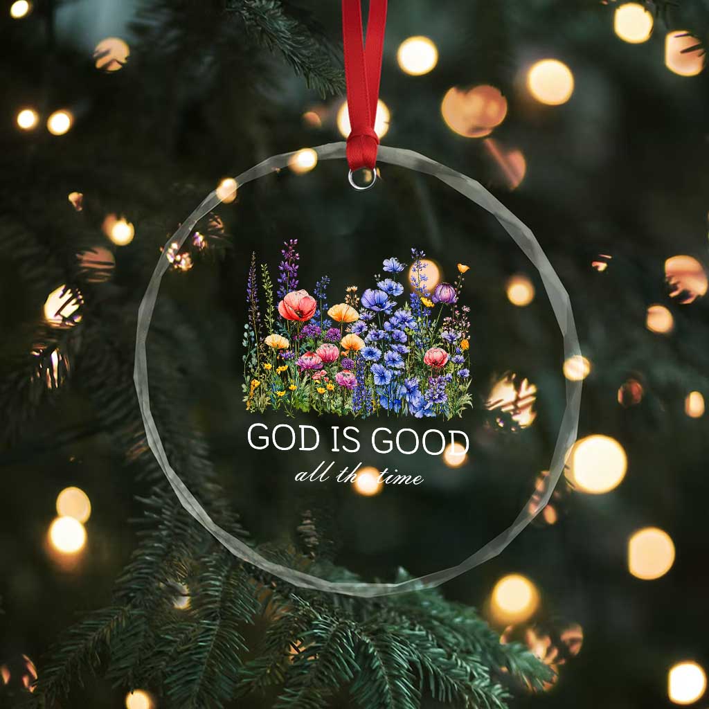 God Is Good Crystal Glass Ornament Wildflower Christian Jesus Graphic Religious Bible Verse