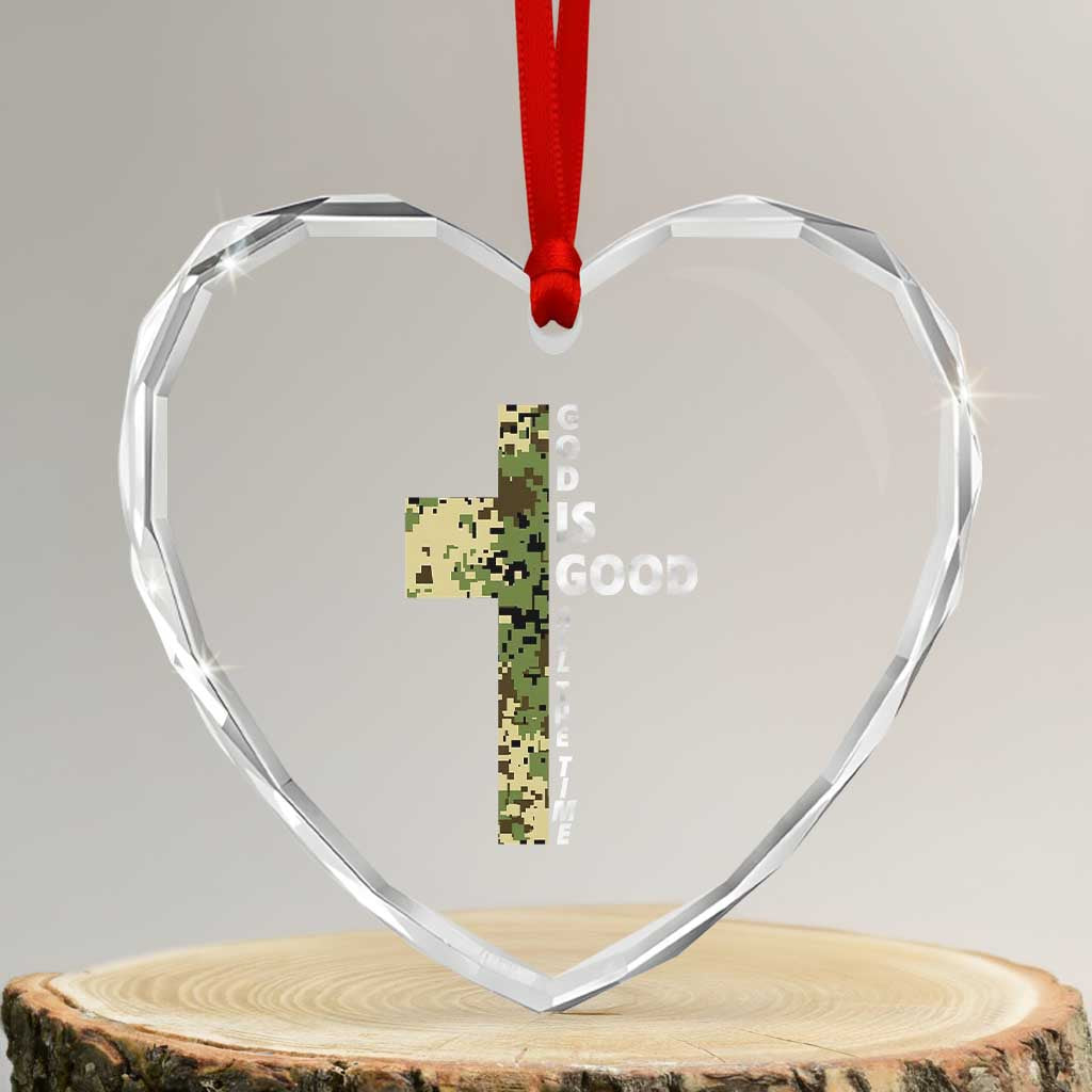 God Is Good Heart Crystal Glass Ornament Camo Cross Religious Jesus Faith Bible Verse Inspirational