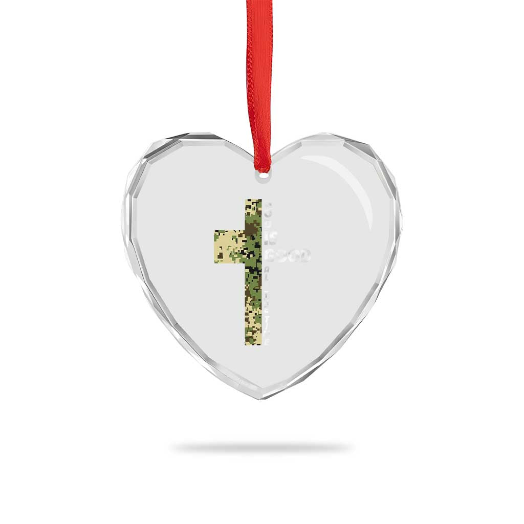 God Is Good Heart Crystal Glass Ornament Camo Cross Religious Jesus Faith Bible Verse Inspirational