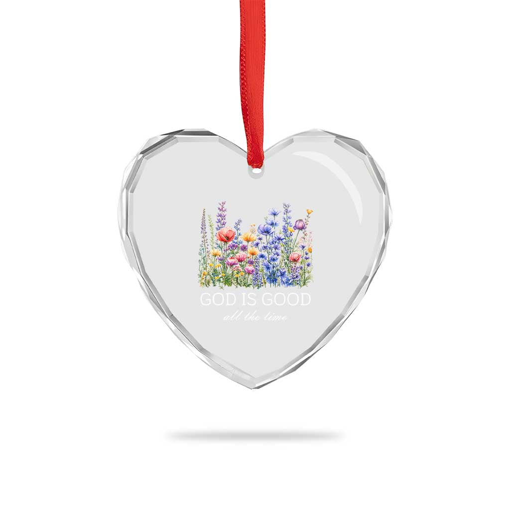 God Is Good Heart Crystal Glass Ornament Wildflower Christian Jesus Graphic Religious Bible Verse