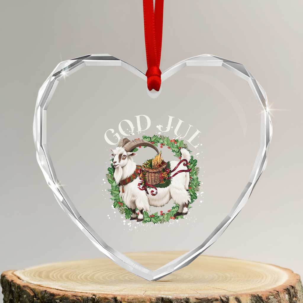 God Jul Heart Crystal Glass Ornament Yule Goat Xmas Wreath Winter Solstice - Wonder Print Shop