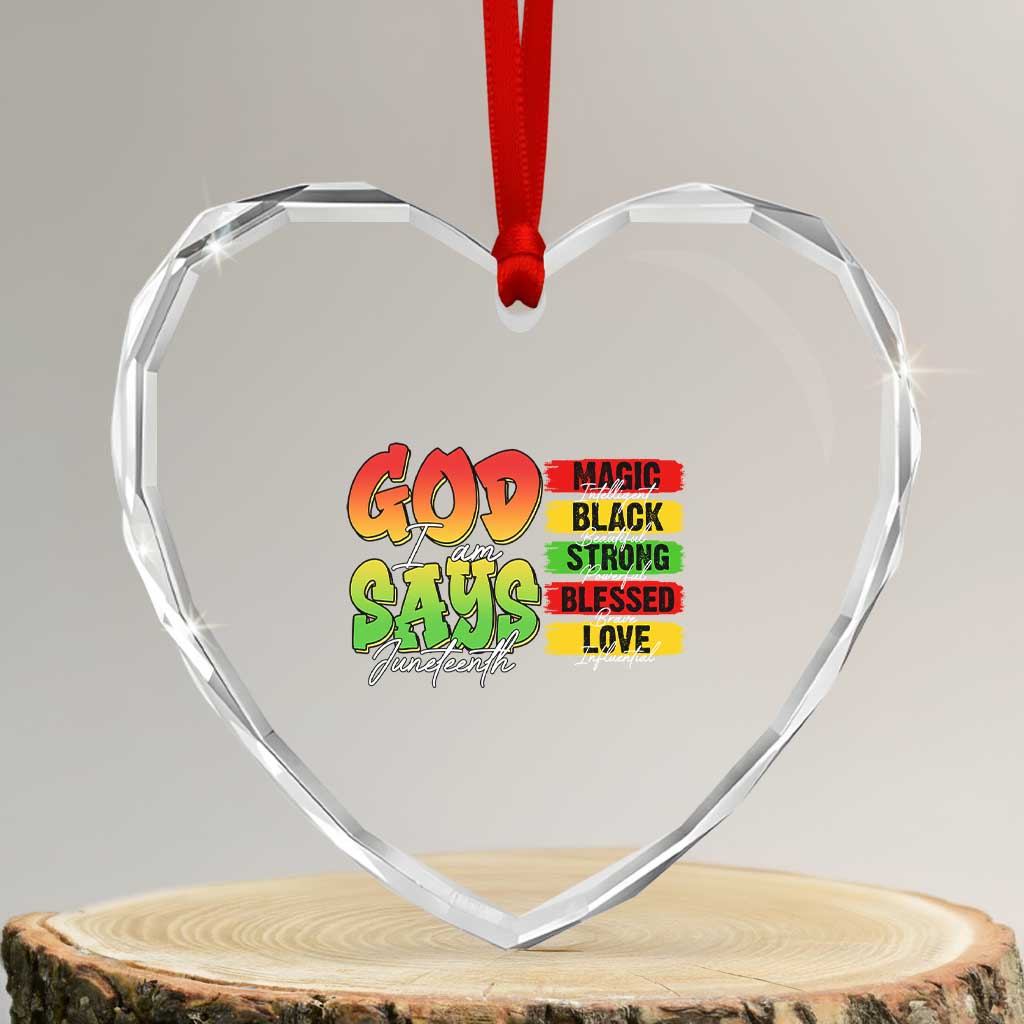 God Says I Am Heart Crystal Glass Ornament Juneteenth Faith Black Excellence Affirmation Pan-African Colors - Wonder Print Shop