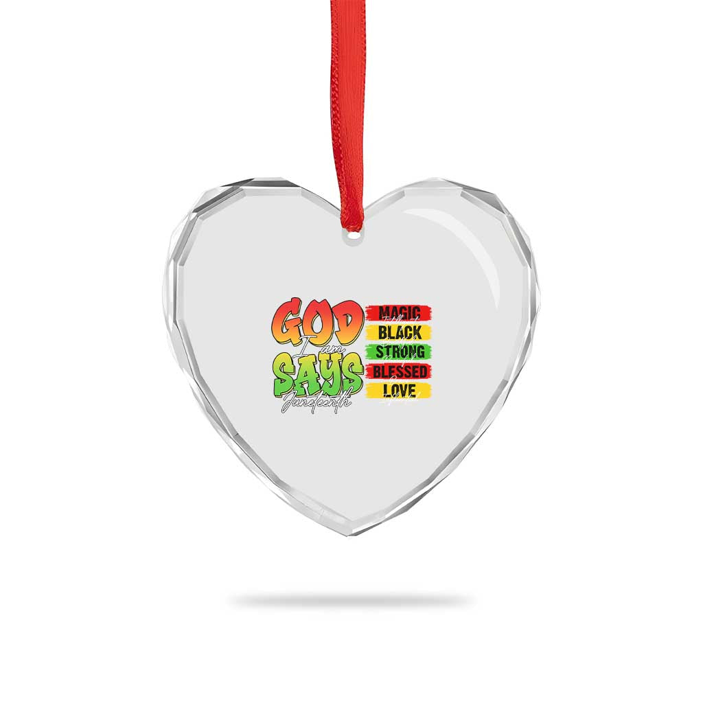 God Says I Am Heart Crystal Glass Ornament Juneteenth Faith Black Excellence Affirmation Pan-African Colors - Wonder Print Shop