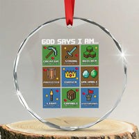 God Says I Am Pixel Art Graphic Crystal Glass Ornament Christian Affirmation Gamer Bible Verses - Wonder Print Shop