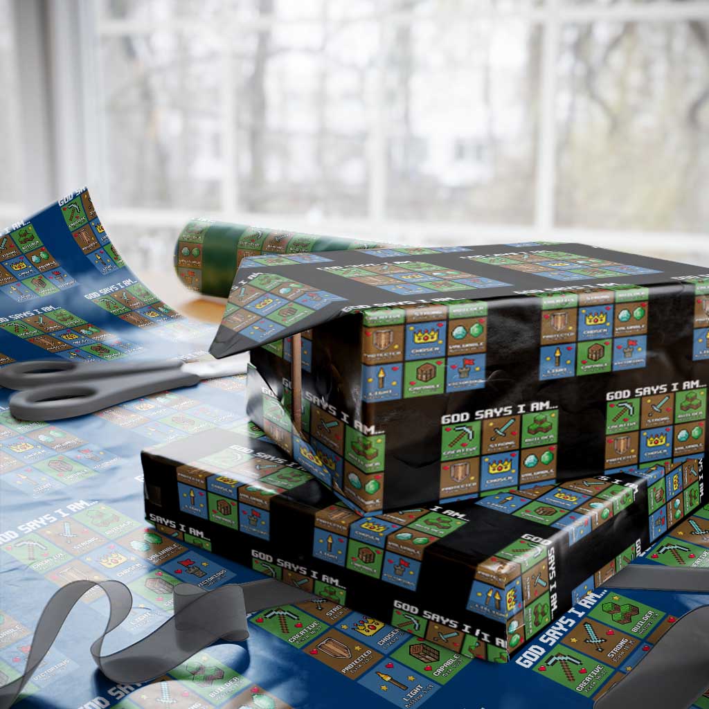 God Says I Am Pixel Art Graphic Wrapping Paper Roll Christian Affirmation Gamer Bible Verses - Wonder Print Shop