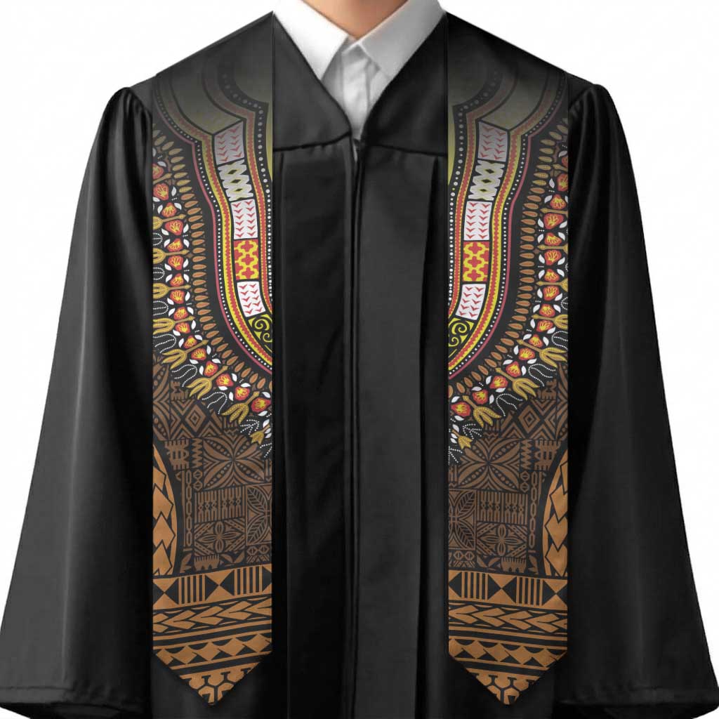 Gold Dashiki and Tapa Pattern Graduation Stole Africa-Polynesia Together Culture