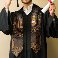 Gold Dashiki and Tapa Pattern Graduation Stole Africa-Polynesia Together Culture