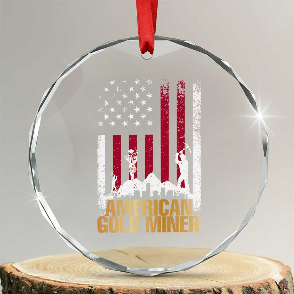 Gold Miner Patriotic American Flag Crystal Glass Ornament - Wonder Print Shop