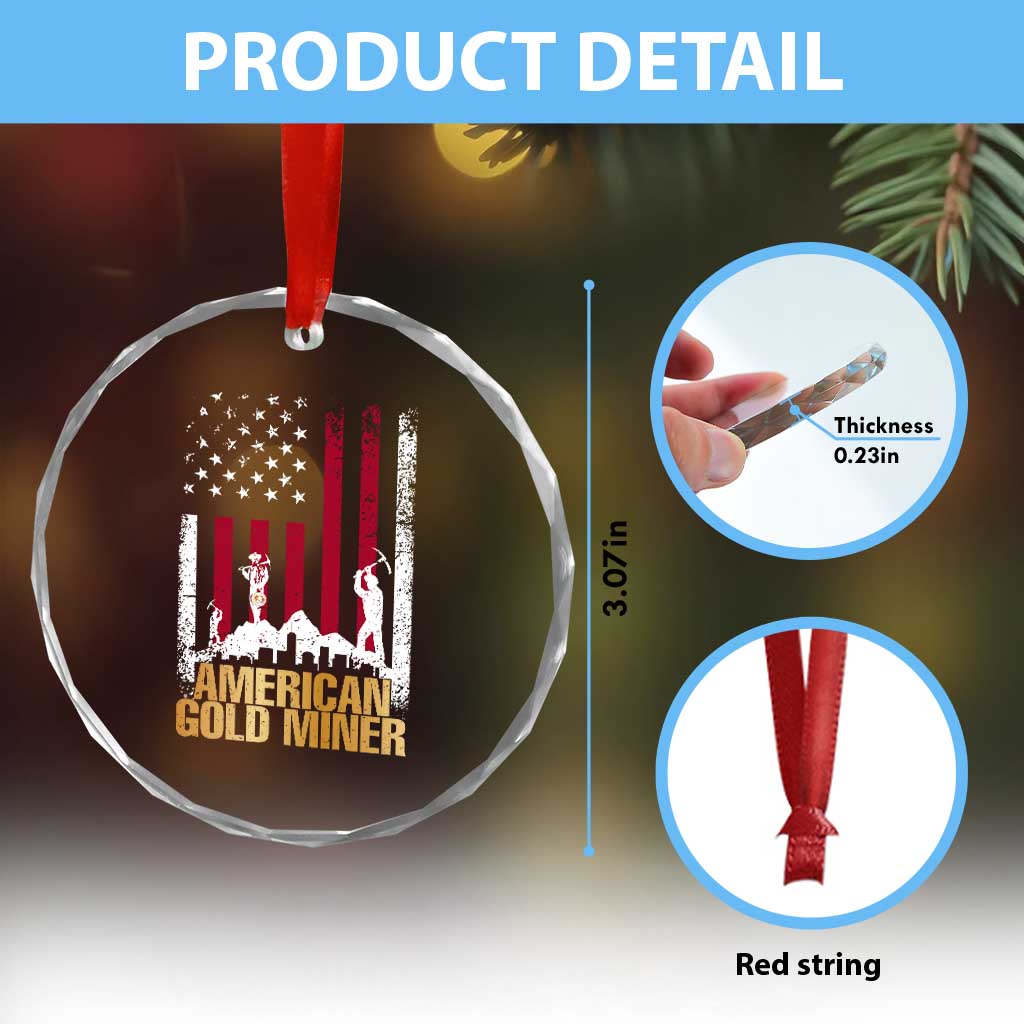 Gold Miner Patriotic American Flag Crystal Glass Ornament - Wonder Print Shop