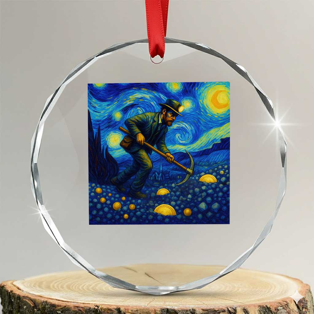 Gold Miner Starry Night Van Gogh Crystal Glass Ornament - Wonder Print Shop