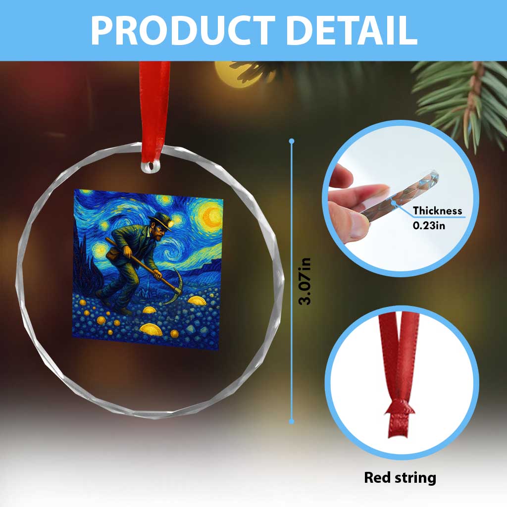 Gold Miner Starry Night Van Gogh Crystal Glass Ornament - Wonder Print Shop