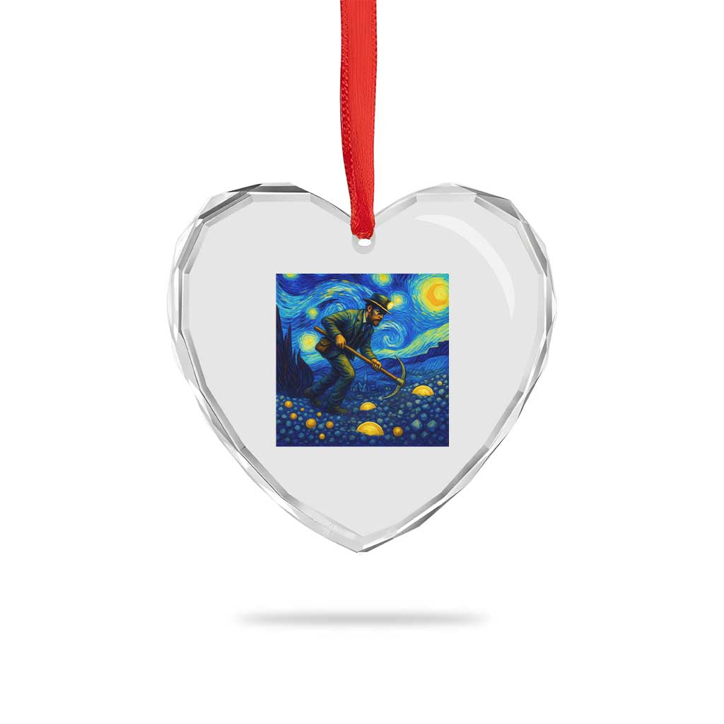 Gold Miner Starry Night Van Gogh Heart Crystal Glass Ornament - Wonder Print Shop